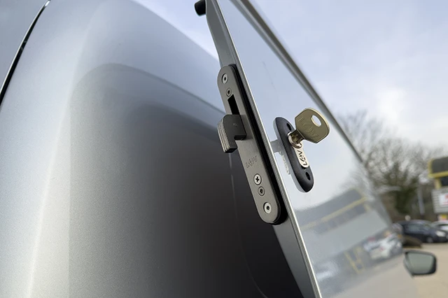 L4V Hook Lock on van side door showing deadlocking hook bolt